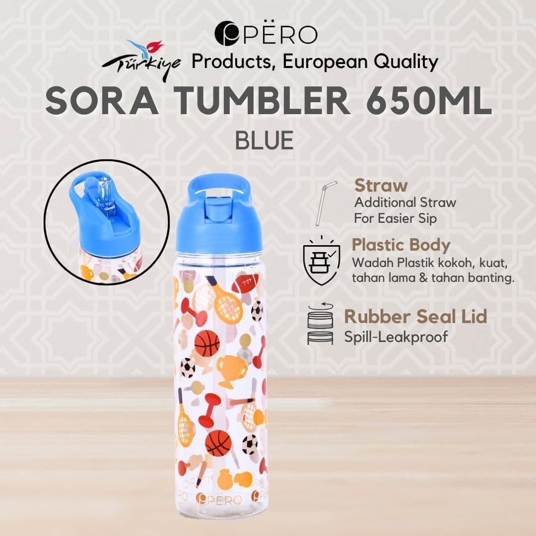 Sora Tumbler Plastik 650ml / Botol Minum Anak Anti Bocor dengan Sedotan Flip Straw BPA Free